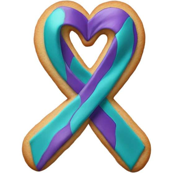 Purple teal Suicide awareness ribbon, heart cookie emoji