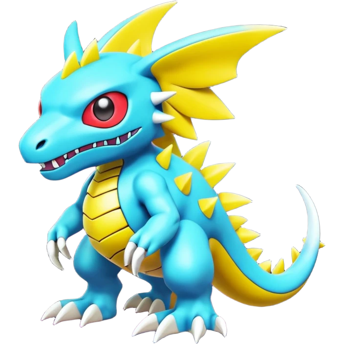 A 3D CGI model of a randomly-colored cool badass Fakémon-Pokémon-Digimon-Spectrobe-creature (full body) emoji