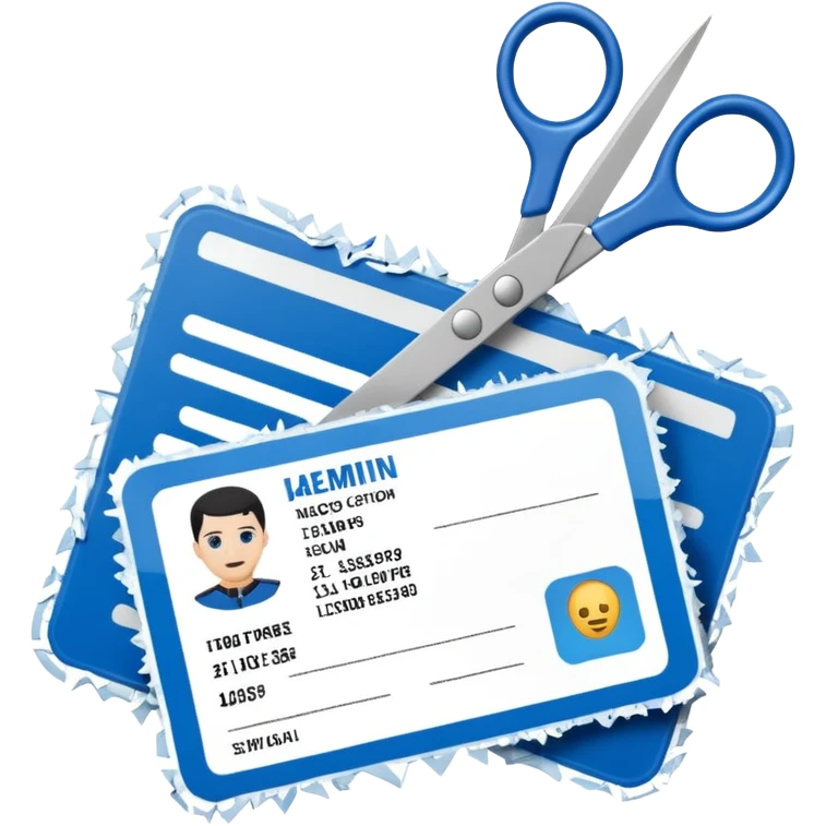 Scissors cutting military ID card in the middle front view emoji