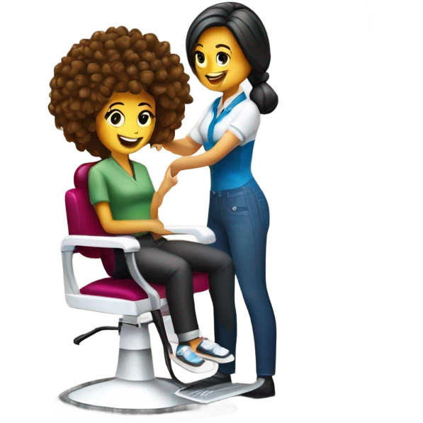 “Create an emoji depicting a hairdresser styling a client’s hair. The hairdresser is holding scissors or a comb, and the client is sitting on a chair. Include details such as the client’s hair and professional tools in the hairdresser’s hands.” emoji