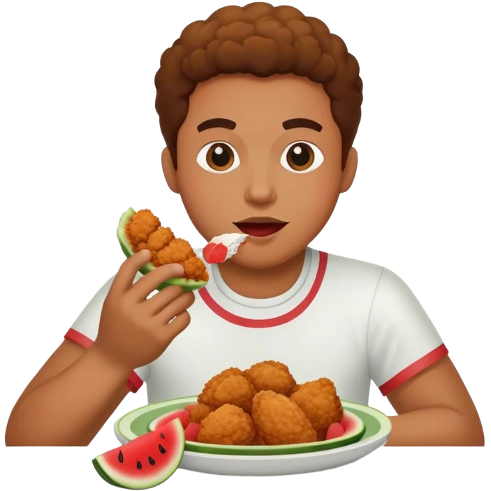 Person eating fried chicken and watermelon emoji