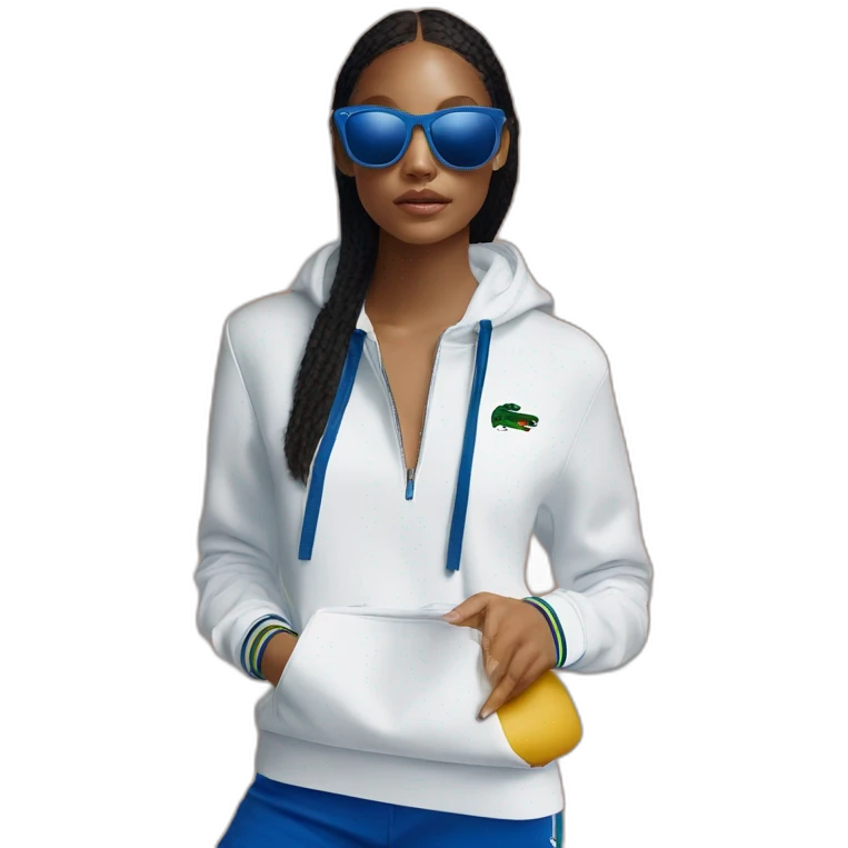 Lacoste bag girl with black lacoste hoodie e and blue oakley sportive sunglass  emoji
