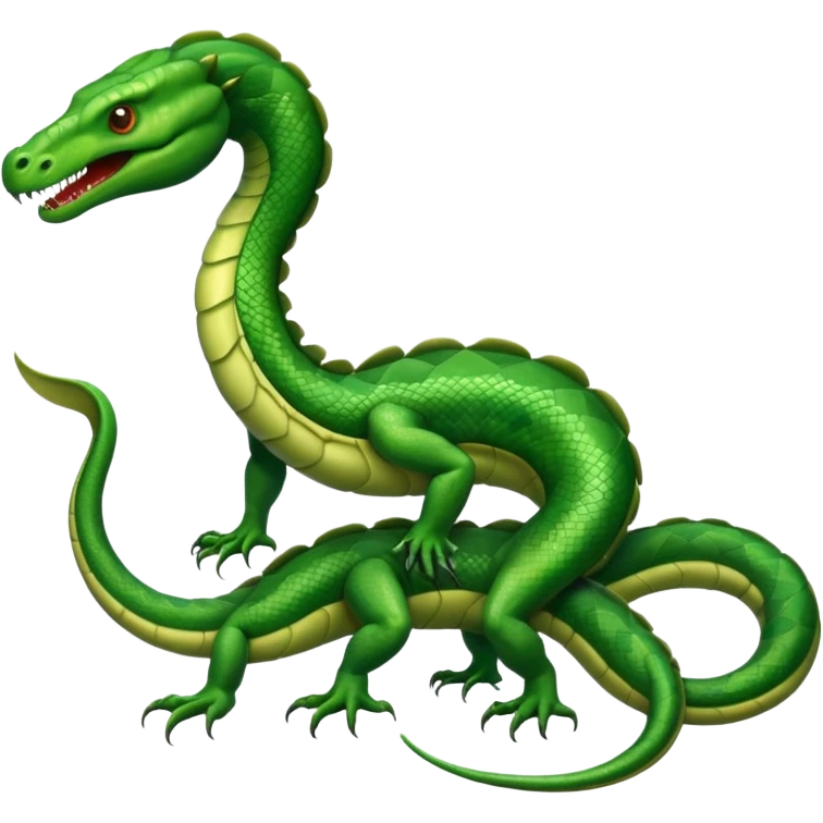 Create a single emoji of a Hydra in full body: a muscular reptilian creature with four legs, a tail, and multiple serpent heads on long necks. No wings, not worm-like. Slight side angle, stylized like an emoji, clearly recognizable. No background.
 emoji