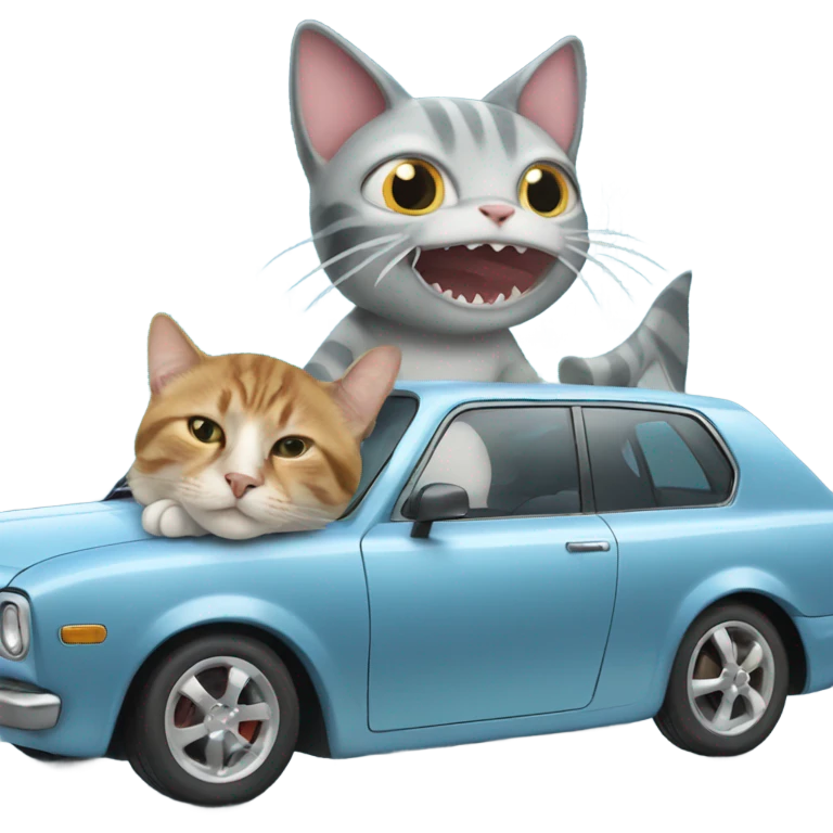 Cat with a shark in a car emoji