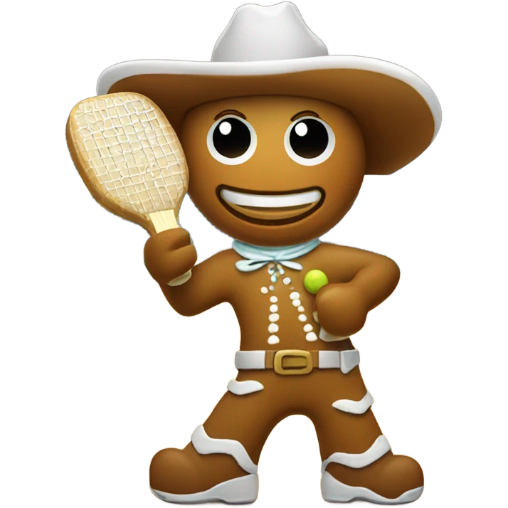 gingerbread man in a cowboy hat playing pickleball emoji