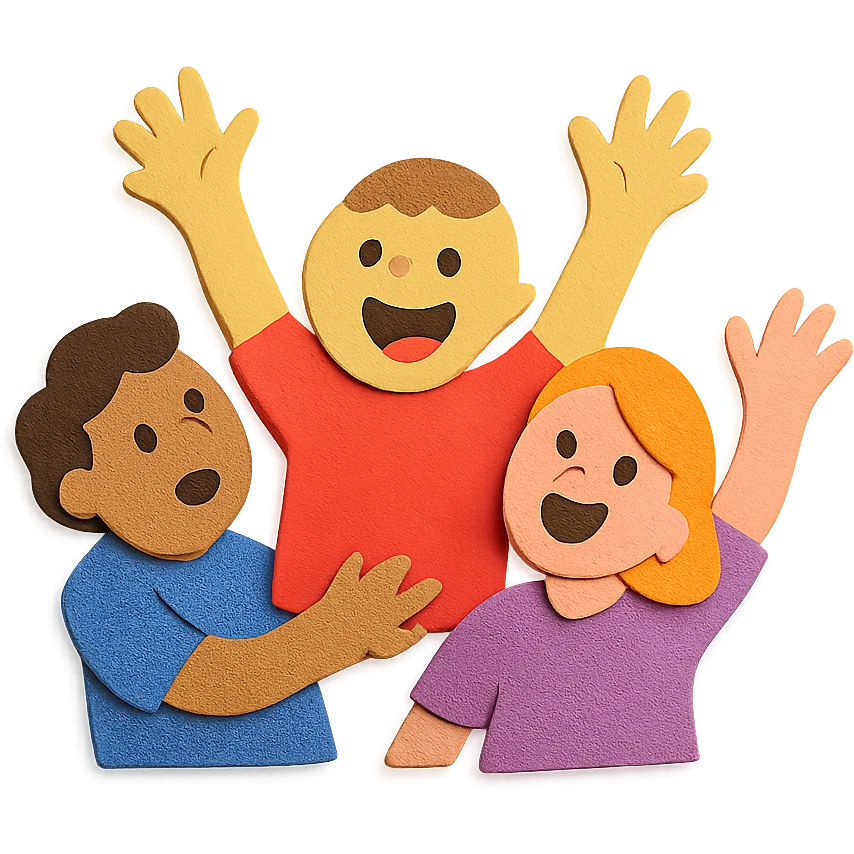 grupo de personas haciendo locuras, estilo papel recortado emoji