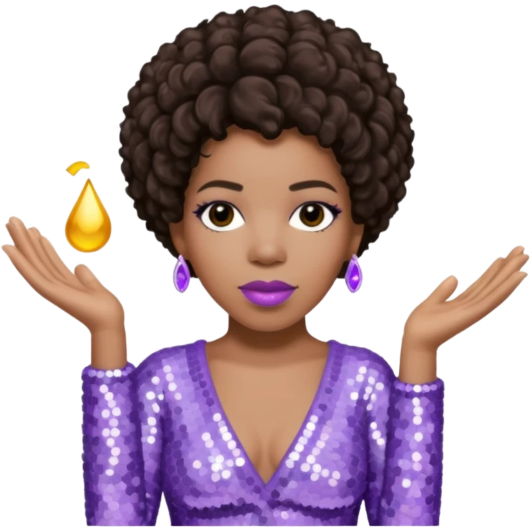 Macy Gray with dark brown hair, pale lavender sequin outfit emoji