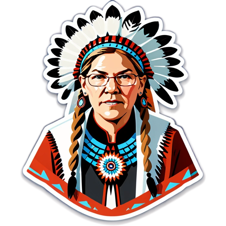 Make a picture of Senator Elizabeth Warren with a traditional Native American headdress emoji