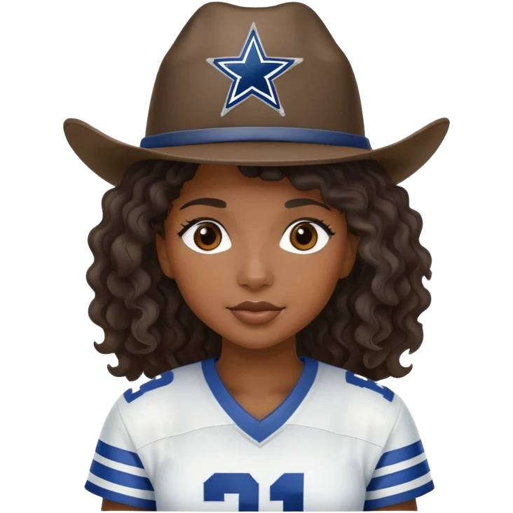 Black girl with wavy hair and a cowboys football hat emoji