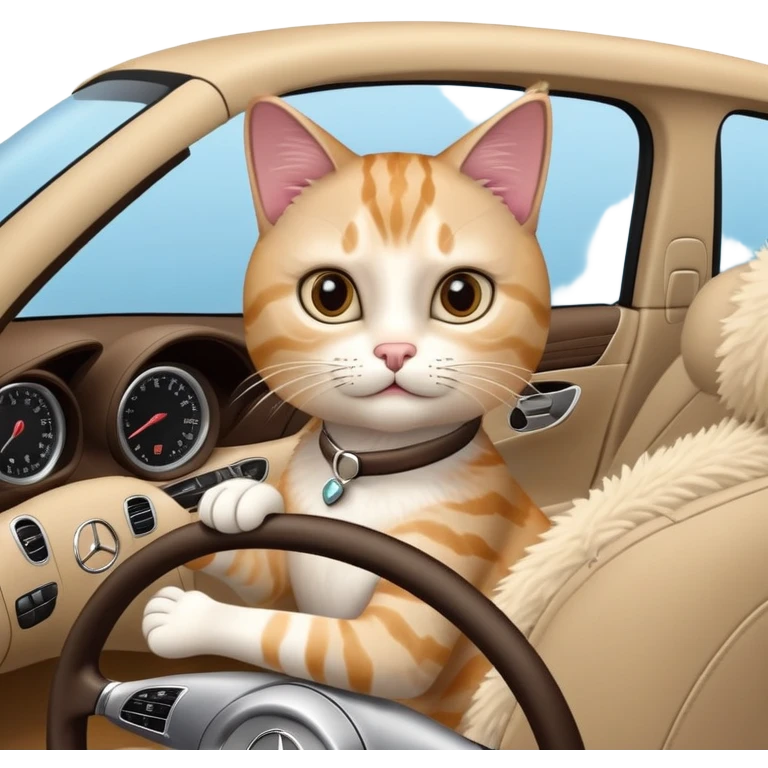 Cat driving in mercedes emoji