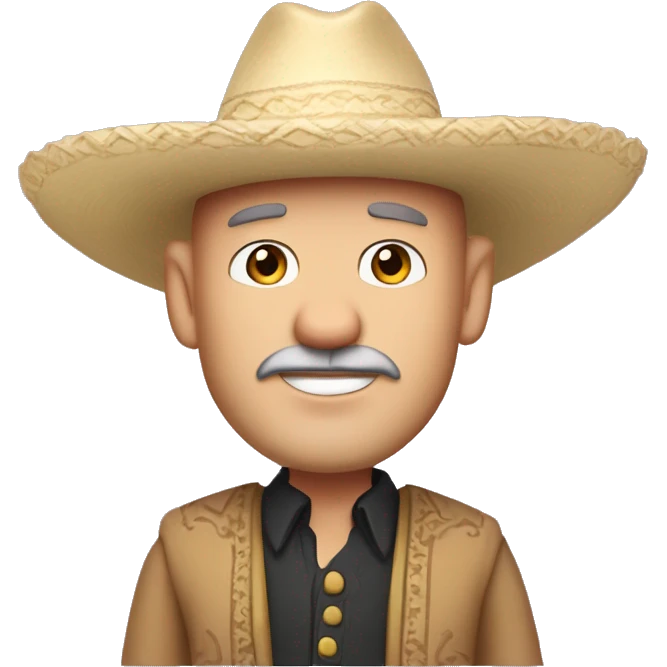 Create a Disney-style cartoon character: a 45-year-old man with a friendly, charismatic look. He wears a traditional sombrero, has a well-groomed white beard, and is bald. His design should capture the charm of classic Disney characters emoji