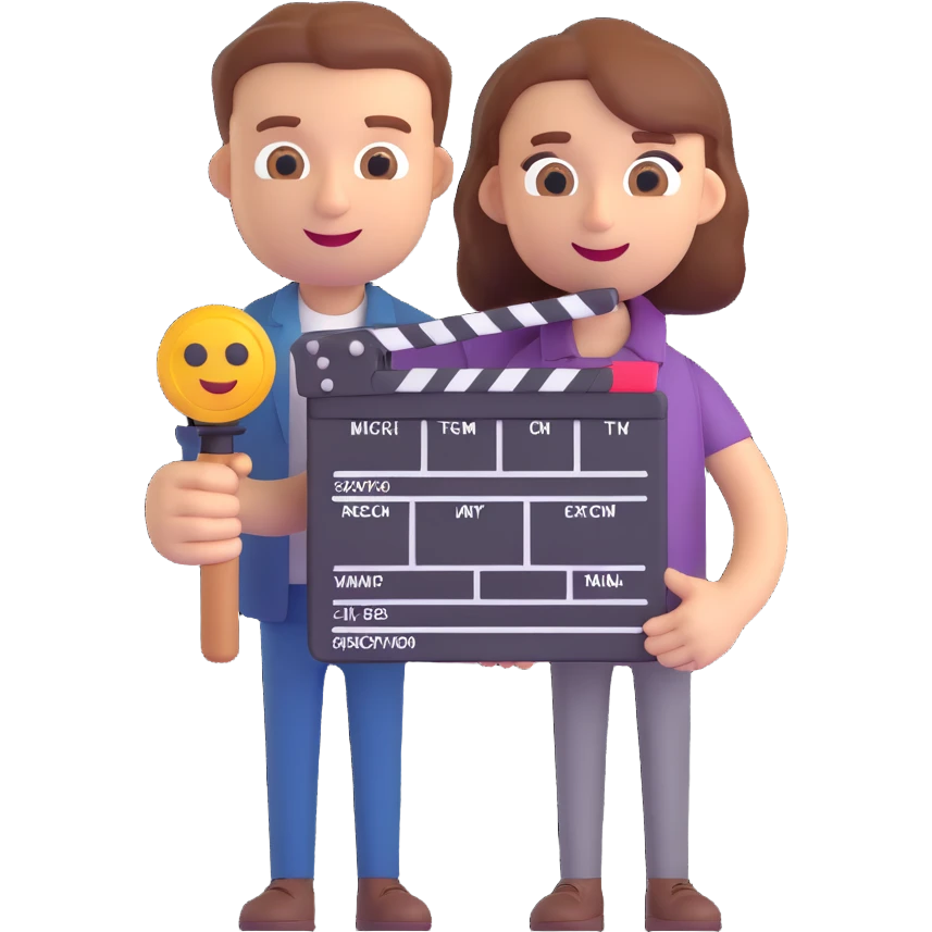 a content creator holding a clapperboard, 3D emoji style emoji