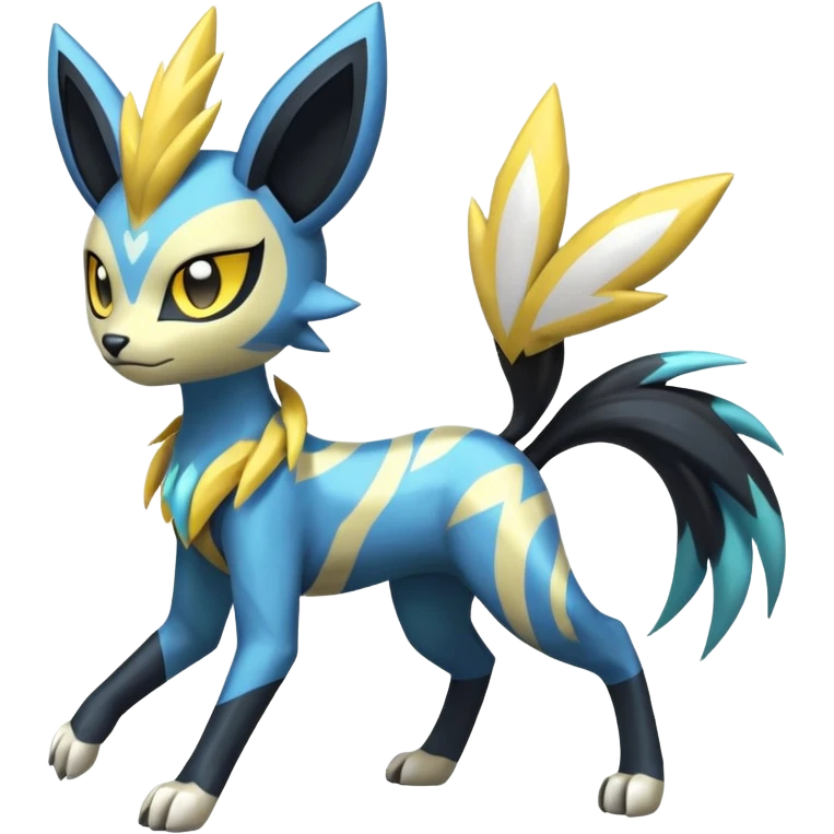 Feral Lightning-patterned Zig-zagged buzzy fuzzy Meloetta-Manectric-Zeraora-Luxray-Cobalion-Suicune-Vernid-fusion-hybrid-creature, full body  emoji
