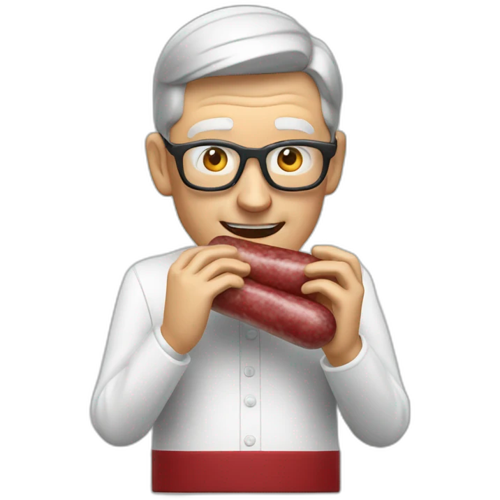 Tim Cook eating Chinese sausage emoji
