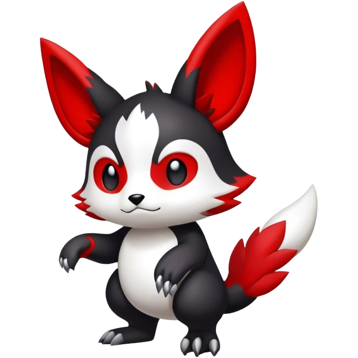 Cute cool black red white animal hybrid Fakemon full body emoji