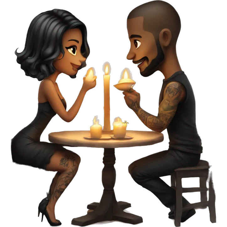 romantic candle light dinner for beautiful tattooed couple emoji