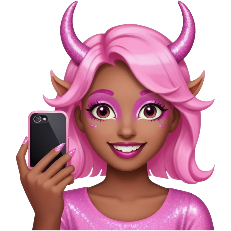 glitter pink girl naughty selfie glitter pink horns emoji