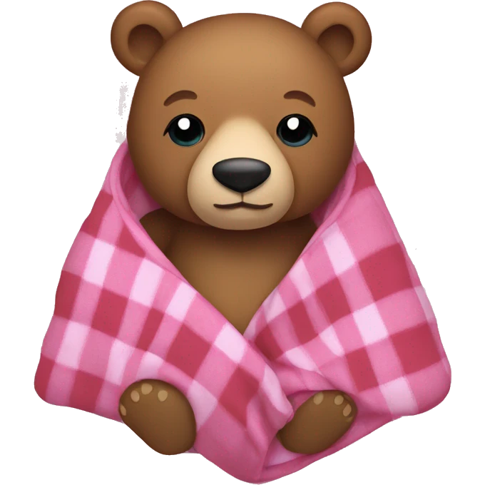 bear cozy in pink plaid blanket emoji
