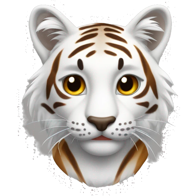 Chat blanc et tigré marron sur le hautde la tête . Le blanc commence en bas des yeux  emoji