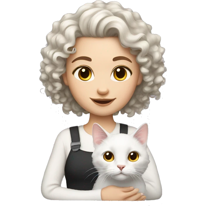 White Cat with brunette curly girl  emoji