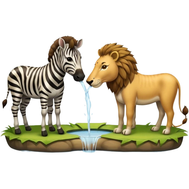 zebra and lion drinking water from pond emoji