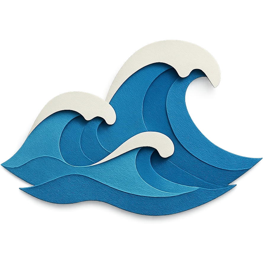 illustration of ocean waves made of layered blue paper with white foam accents in paper-craft style emoji