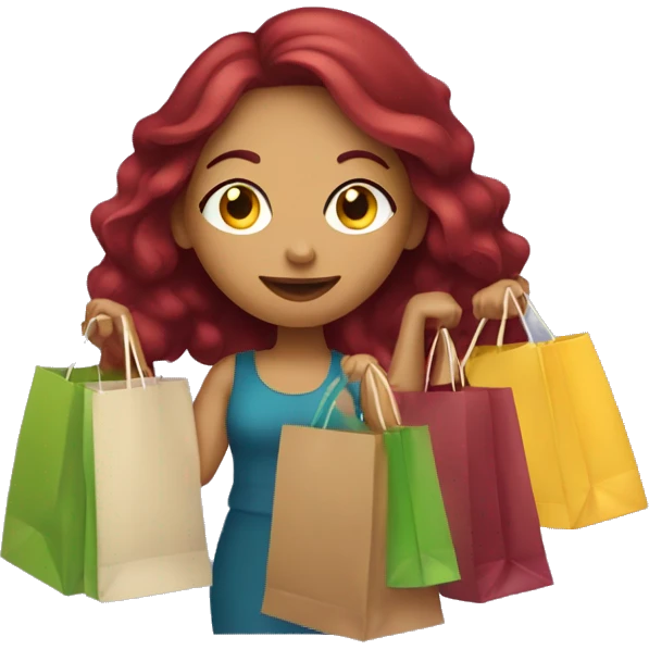 Long Burgundy haired girl, shopaholic, carrying a lot of shopping bags emoji