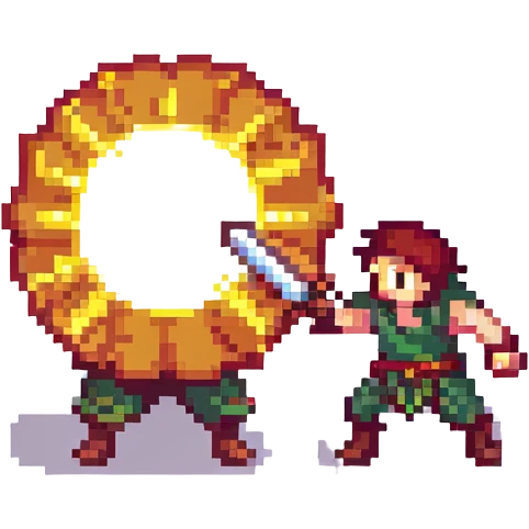 Sun Jin Woo vs Baruka, scène de combat en pixel art emoji