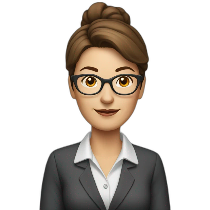 middle-aged accounting woman with brown midhair in a bun and glasses emoji