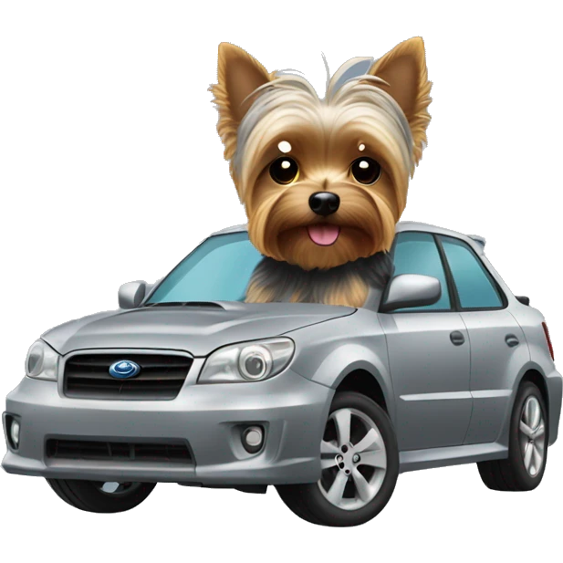 Yorkie driving grey Subaru emoji