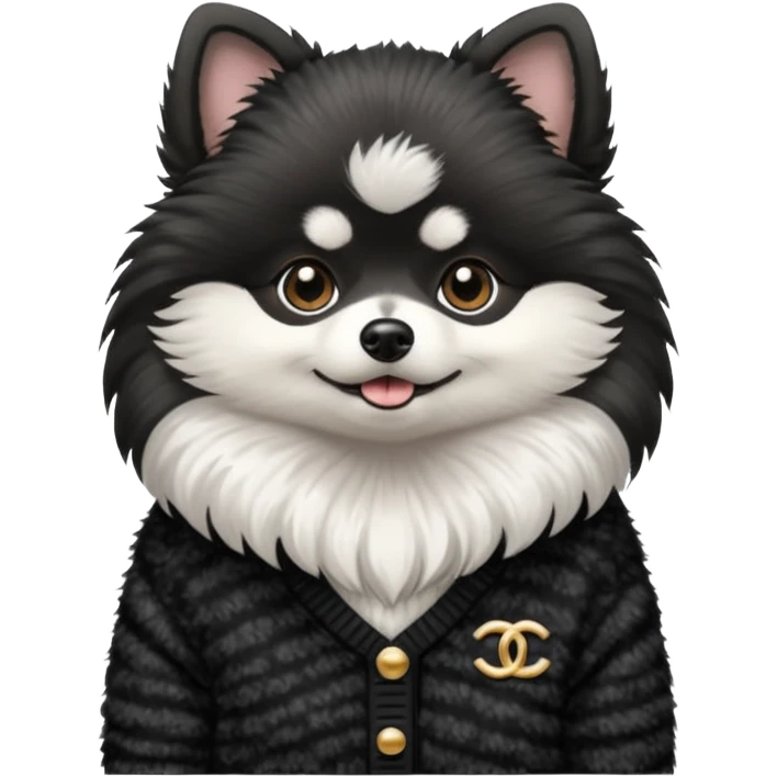 Black and white pomeranian wearing coco chanel Sweater  emoji