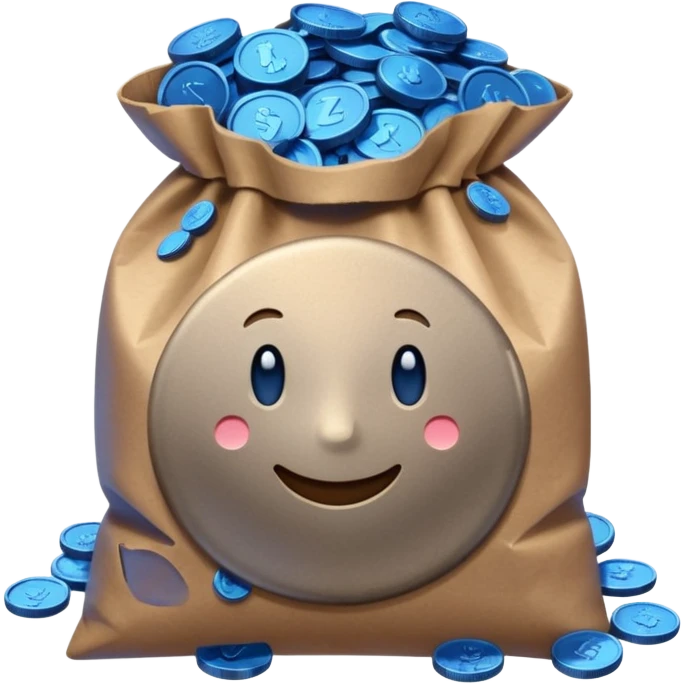 brown bag of blue coins emoji