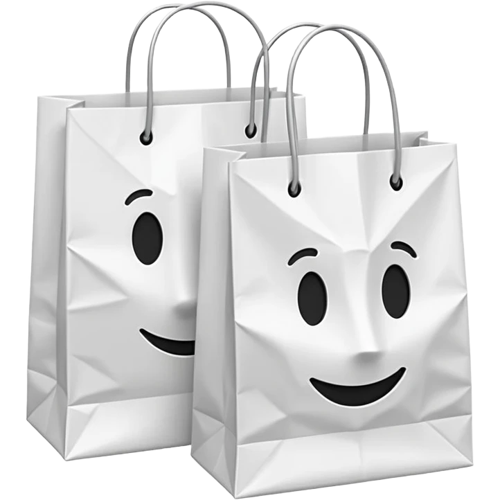 A 3D emoji of two white paper shopping bags, one large and one small, s emoji