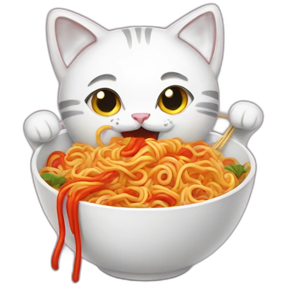 Cat eating spicy noodles emoji