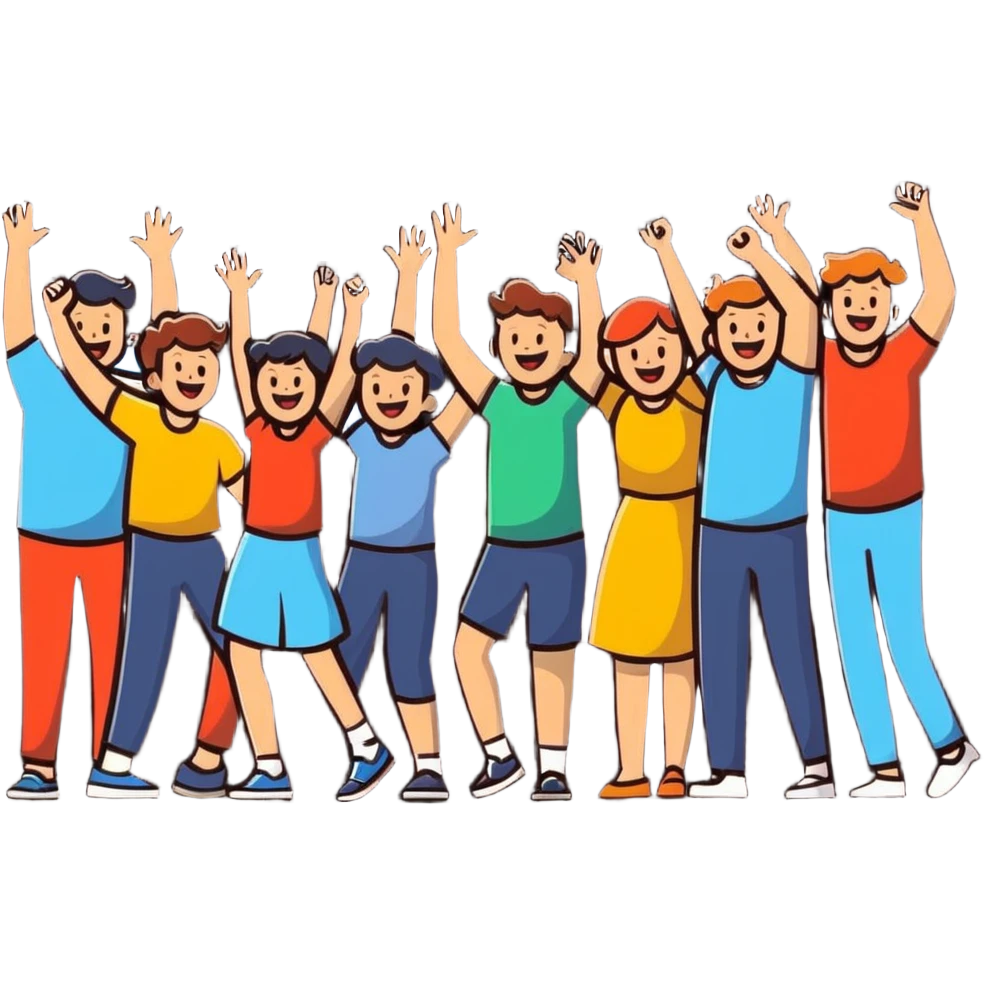 group of excited people celebrating together emoji