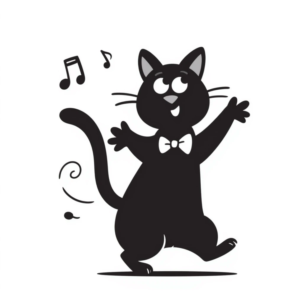 a dancing cat, hand drawn doodle style emoji