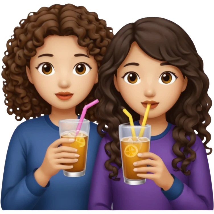 Two girls drinking they’re both Asian but one has curly brown hair and the other has long dark hair emoji