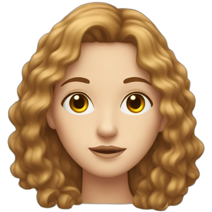 A white woman with brown wavy hair, a strand of hair covering the left eye. emoji