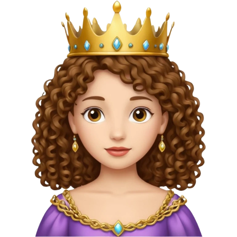 Princess with curly brown hair, small crown emoji