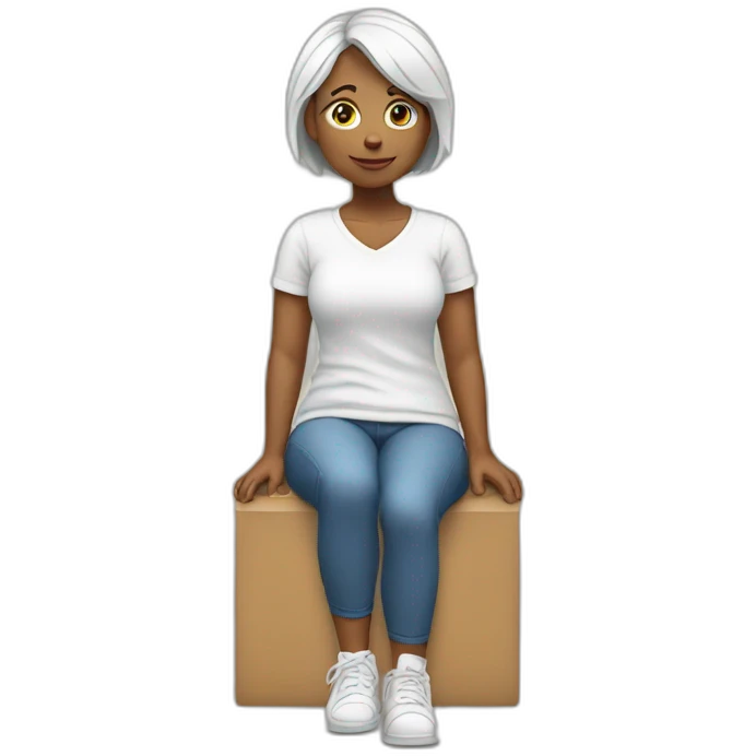 woman with white hear leaning on her left knee  emoji
