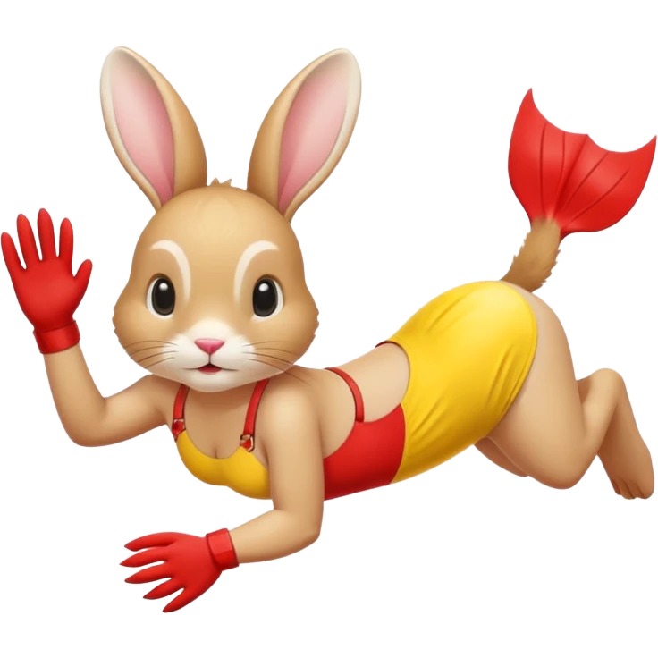 A rabbit with yellow bikini, red diving fins and a red diving tank emoji