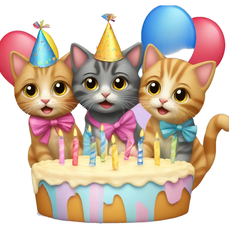 3 kittens at a birthday party emoji
