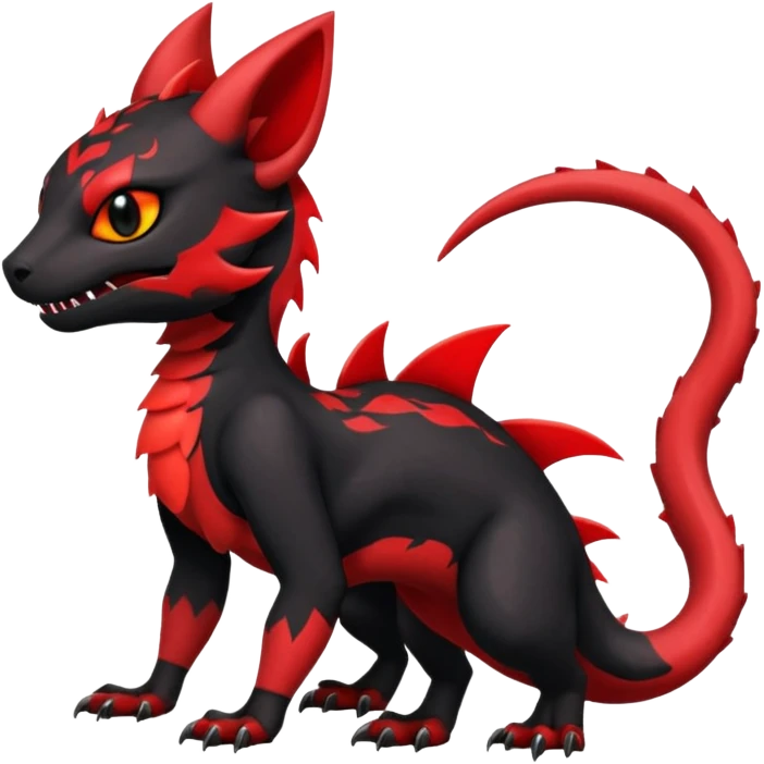 Cherry-Red and Jet-Black Fierce Fiery Mohawked Gothic Salandit-Litten-Torracat-hybrid-creature (full body) emoji