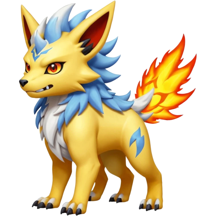 Fiery ablaze magmatic lava evil angry cute ethereal WereGarurumon-Zeraora-Renamon-Absol-fusion-hybrid-creature (full body emoji
