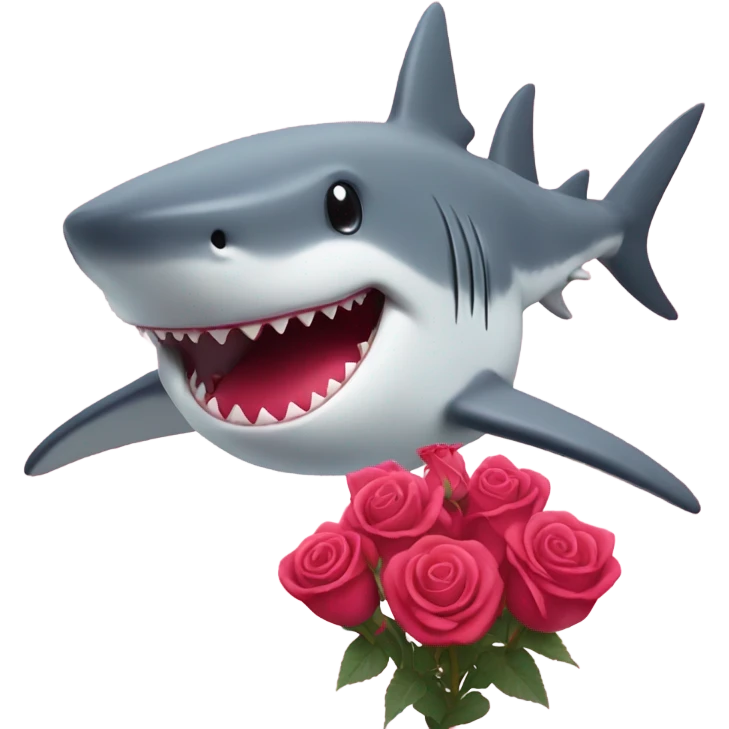 pink shark holding a red rose emoji