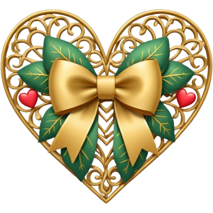 nature-inspired heart with a gold bow and heart pattern on the bow emoji