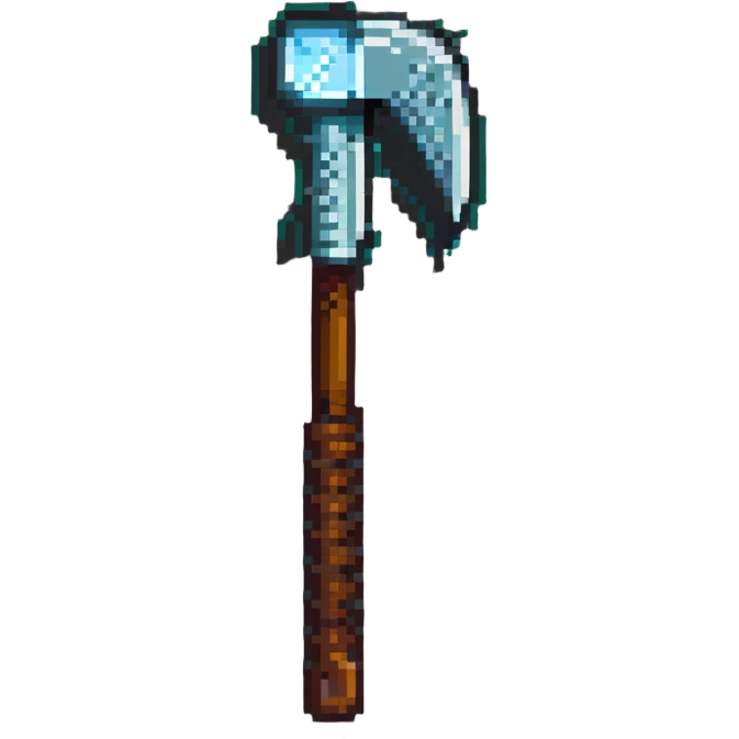pixelated Minecraft diamond pickaxe with brown handle emoji