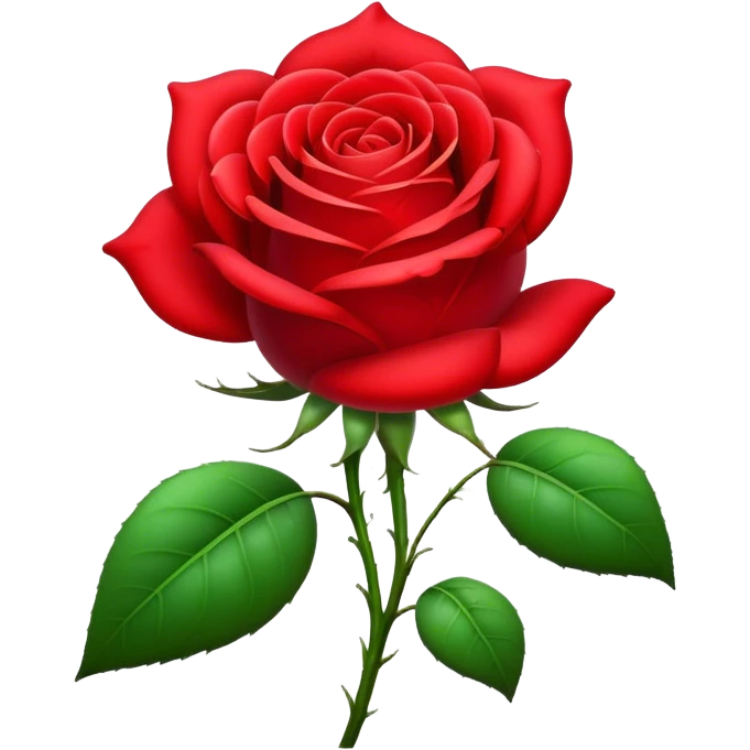 Cinematic Realistic Rose Emoji, Elegant and full of grace, with velvety, deep red petals unfurling in a perfect bloom, dew drops glistening on the soft edges, and a faint fragrance hanging in the air. The lush green leaves surround the stem, creating a vibrant contrast to the rich color of the petals. Soft glowing outline, capturing the essence of timeless beauty and romance in a single bloom. emoji
