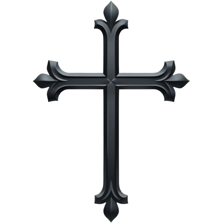 Minimal emoji, simple gothic cross forged from matte black metal, thick balanced proportions, fashion avant-garde minimalism, no decoration, no glow, no neon, flat emoji style, centered, transparent background emoji