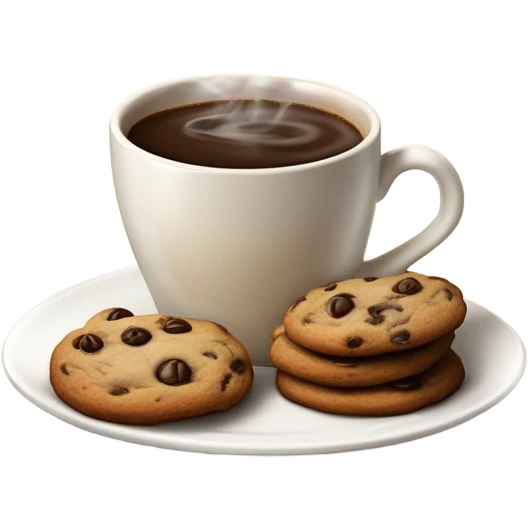 Cup of coffee in true love with a cookie chips emoji
